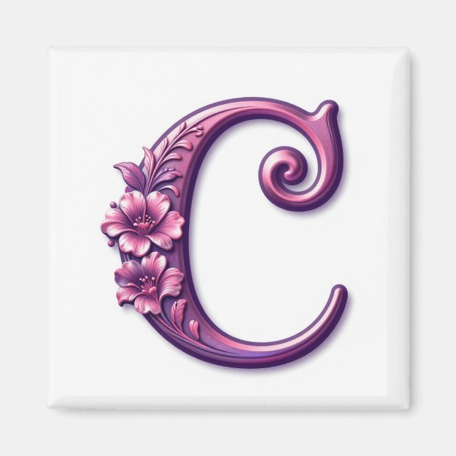 Íman Modern Metallic Rosemaling Letter C, Pink/Purple (Frente)