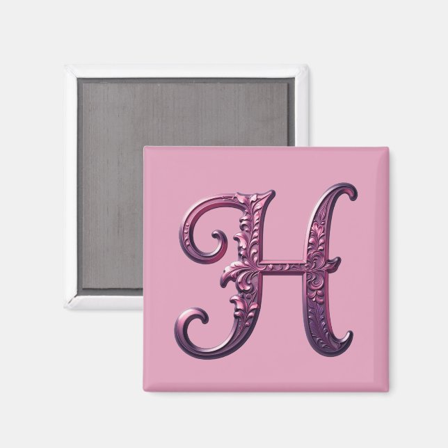 Íman Modern Metallic Rosemaling Letter H, Pink/Purple (Front/Back)