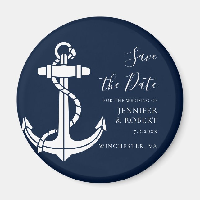 Íman Modern Nautical Anchor Wedding Save the Date (Frente)