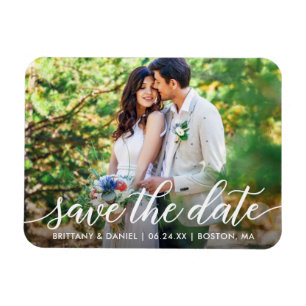 Íman Modern Script Save The Date Couple Photo W