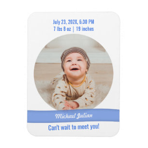 Íman Modern Trendy Baby Boy Photo Birth Announcement
