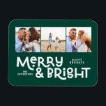 Íman Moderna e mínima tipografia 3 fotos de Natal diver<br><div class="desc">Tudo pode não estar calmo,  mas tudo ainda pode ser brilhante com este divertido cartão de Natal colorido. Com espaço para 3 fotografias quadradas,  disponível numa seleção de cores.</div>