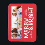 Íman Moderna e mínima tipografia 3 fotos de Natal diver<br><div class="desc">Tudo pode não estar calmo,  mas tudo ainda pode ser brilhante com este divertido cartão de Natal colorido. Com espaço para 3 fotografias quadradas,  disponível numa seleção de cores.</div>