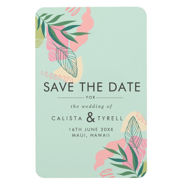 Íman Moderno Abstrato Tropical Neo Mint & Pink Save The (Vertical)