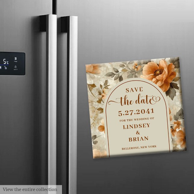 Íman Moderno Boho Terroso Marfim Salva a Data Floral Sa (Modern Boho Earthy Ivory Sage Floral Save the Date)