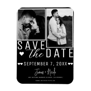 Íman Moderno Casamento Preto e Branco Save the Date 2 F