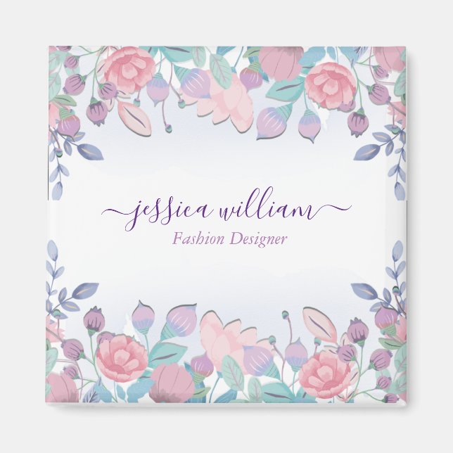 Íman Moderno Chic Hidrangeas Florais Aquarela Azul (Frente)