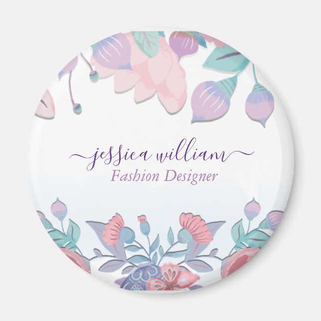 Íman Moderno Chic Hidrangeas Florais Aquarela Azul (Frente)