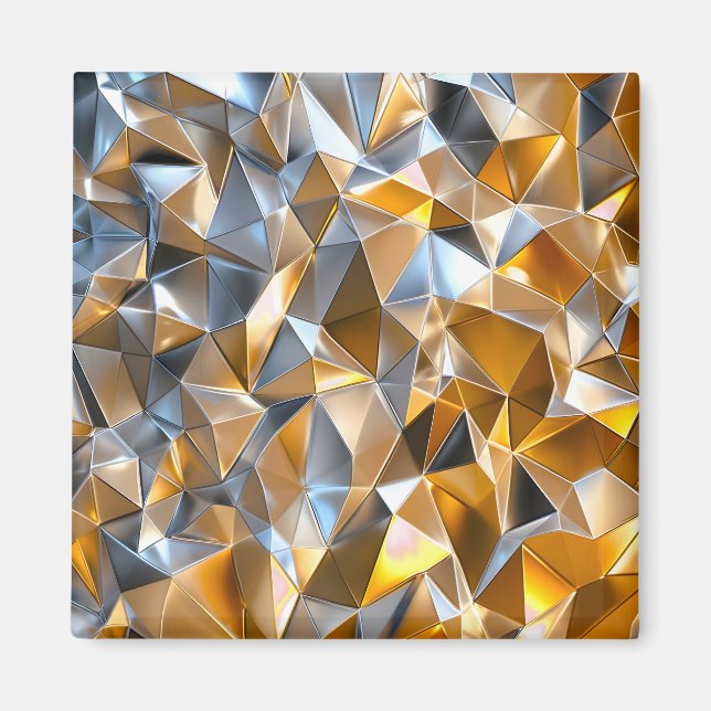 Íman Moderno Metálico Abstrato Geométrico Dourado Prate (Frente)