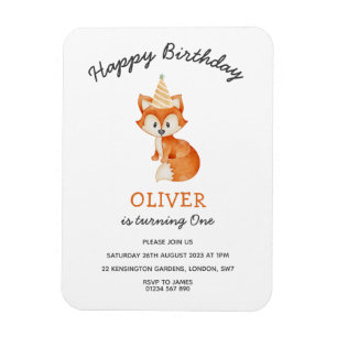 Íman Moderno Minimalista Woodland Fox, primeiro anivers