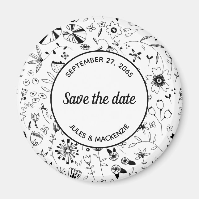 Íman Moderno Monocromático de Flor Selvagem Salva a Dat (Frente)