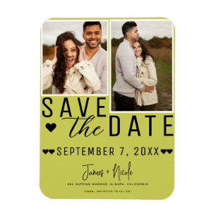 Íman Moderno Save the Date Verde Lima 2 Fotos Casamento