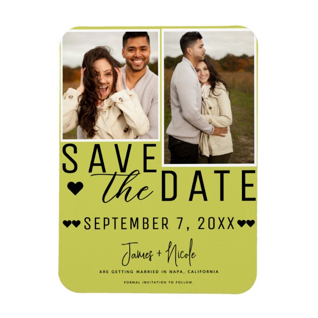Íman Moderno Save the Date Verde Lima 2 Fotos Casamento (Vertical)