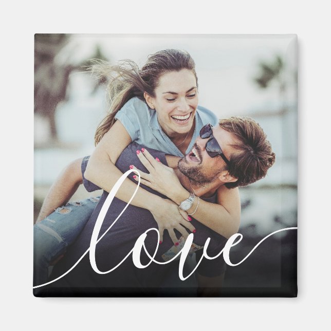 Íman Moderno Script de Amor com Foto Personalizada (Frente)