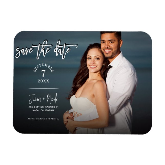 Íman Moderno Script Foto Save the Date Casamento Tendên (Horizontal)