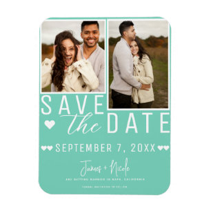 Íman Moderno Verde Menta Save the Date 2 Fotos Casament