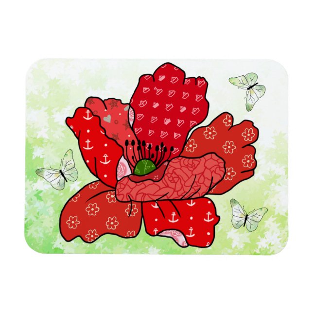 Íman Mohn und Schmetterlinge Magnet (Horizontal)