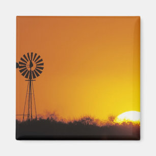 Íman Moinho de vento ao pôr do sol, Sinton, Texas, EUA