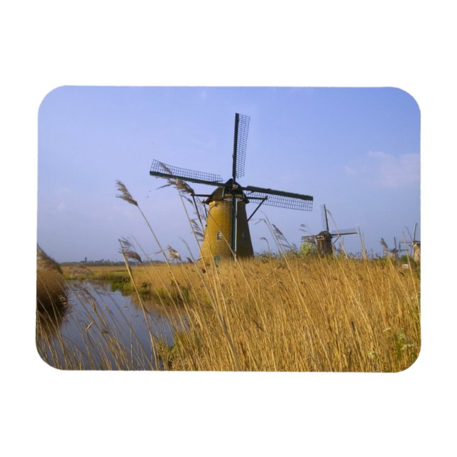 Íman Moinhos de vento ao longo do canal em Kinderdijk,  (Horizontal)
