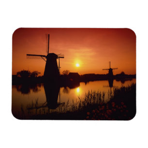 Íman Moinhos de vento ao pôr do sol, Kinderdijk, Holand