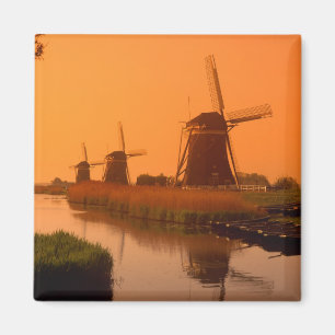Íman Moinhos de vento ao pôr do sol, Leidschendam, Pa