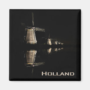 Íman Moinhos de vento iluminados no ímã do texto da