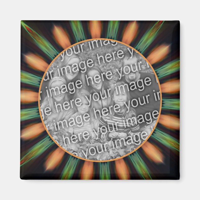 Íman Moldura De Abstrato Verde E Laranja Adiciona Sua F (Frente)