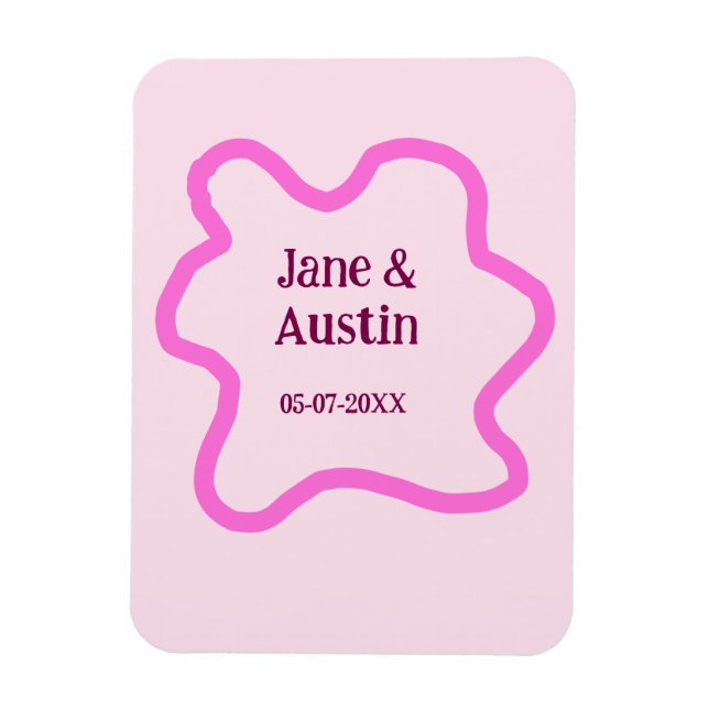 Íman Moldura de casamento retrô pastel rosa nome data (Vertical)