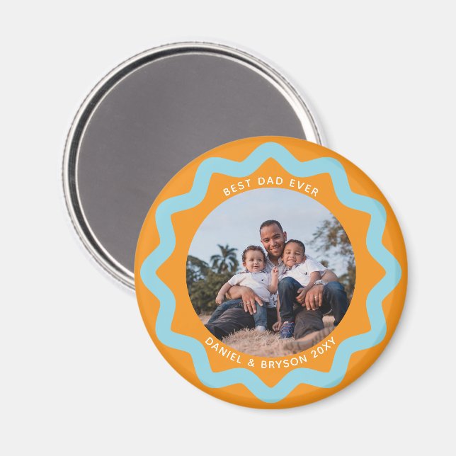 Íman Moldura de Foto de Círculo Ondulado Azul e Laranja (Front/Back)