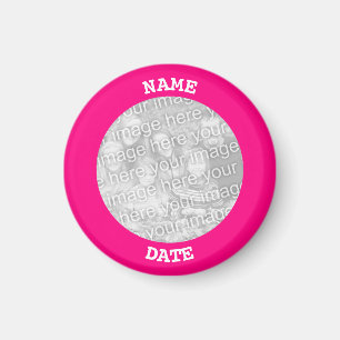 Íman Moldura de Foto Redonda Personalizada Rosa Quente