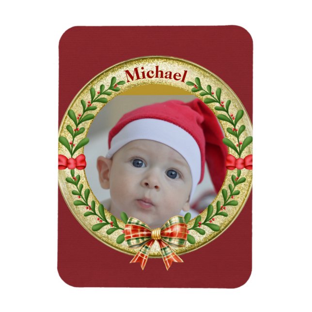 Íman Moldura de Imagem Personalizada e Coroa de Natal  (Vertical)