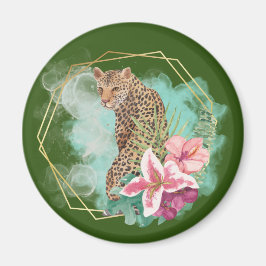 Íman Moldura de leopardo e tropical em aquarela