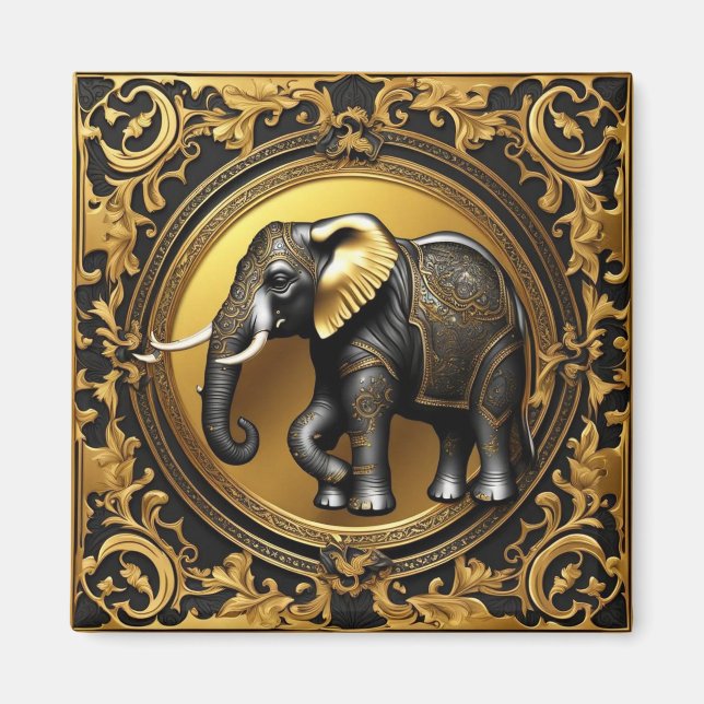 Íman Moldura decorativa de ouro elefante (Frente)