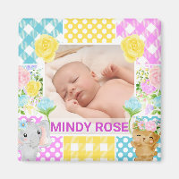 Moldura Floral e Xadrez Foto Bebê Recém-Nascido