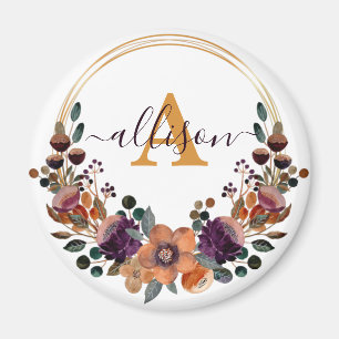 Íman Moldura floral em burgundy e dourado personalizada