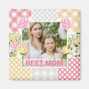 Íman Moldura para Fotos Floral e Xadrez Dia das Mães