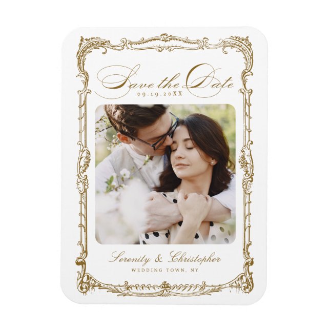Íman Moldura Vintage Dourada Casamento Foto Script Clás (Vertical)
