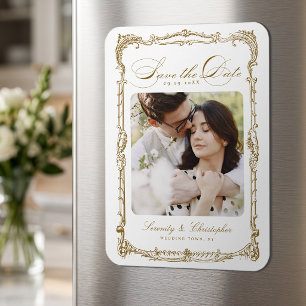 Íman Moldura Vintage Dourada Casamento Foto Script Clás