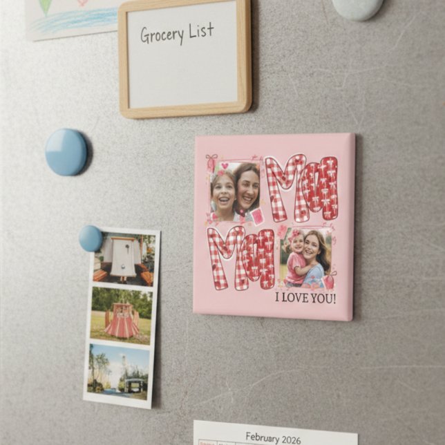 Íman Mom and Child Valentine Pink Red Plaid Hearts (Criador carregado)