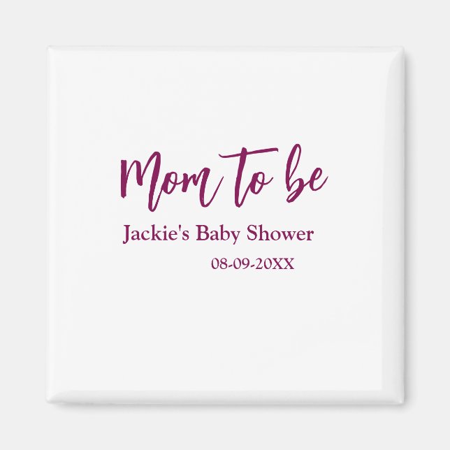 Íman Mom to be baby shower name date pink simple minima (Frente)