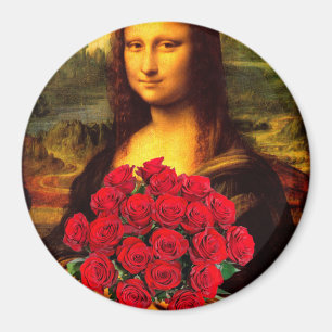 Íman Mona Lisa Com Buquê De Rosa vermelha