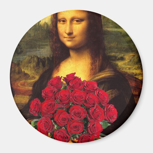 Íman Mona Lisa Com Buquê De Rosa vermelha (Frente)