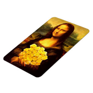 Íman Mona Lisa Com Buquê De Rosas Amarelas