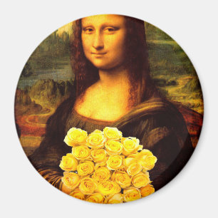 Íman Mona Lisa Com Buquê De Rosas Amarelas