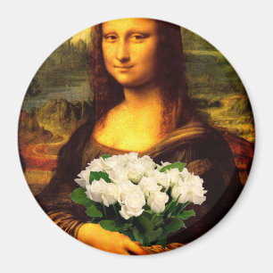 Íman Mona Lisa Com Buquê De Rosas Brancas