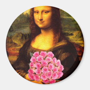 Íman Mona Lisa Com Buquê De Rosas Rosa