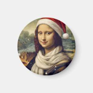 Íman Mona Lisa com um chapéu de Papai Noel -festivo