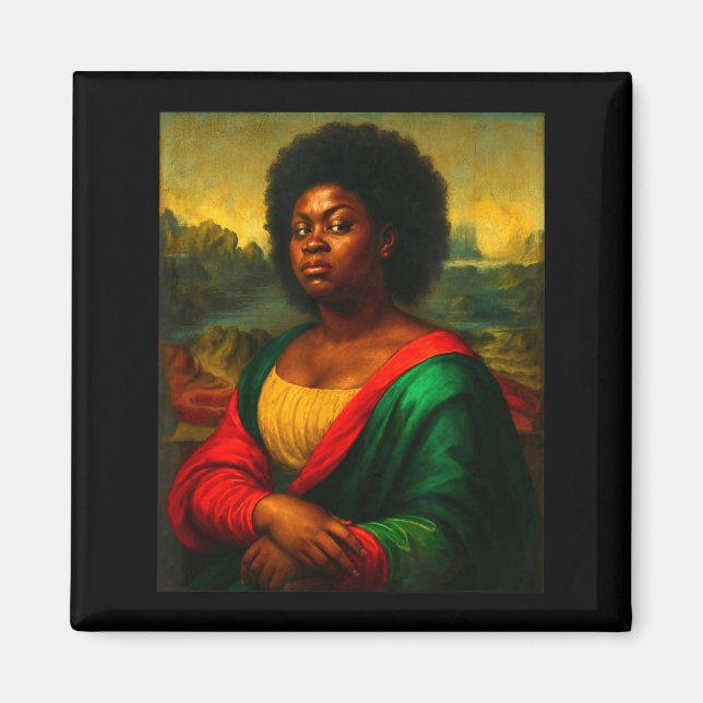 Íman Mona Lisa Negra Olhar de Esquina Mulher Afro Histó (Frente)