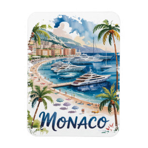 Íman Monaco em Aquarela Vintage Retro Riviera Francesa
