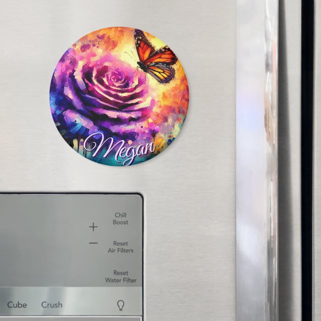 Íman Monarch Butterfly on Rose at Sunset Personalized (In Situ (Fridge))